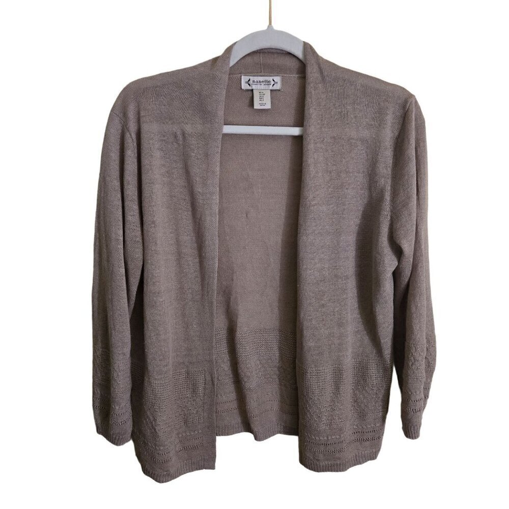 Nanette Lepore 100% Linen Neutral Open Cardigan Sweater Size S